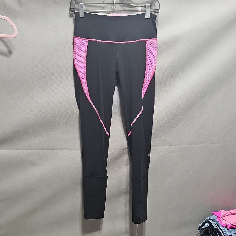 Victoria's Secret Black Leggings with Pink Mesh Accents